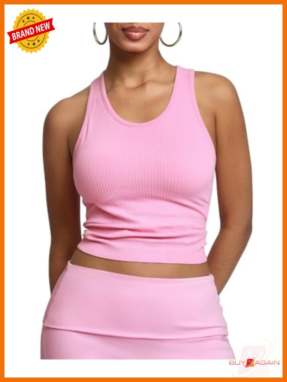 Seamless Ribbed Racerback Tank Top with Built-in Bra, U Neck Sleeveless Active